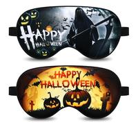 2 Pcs Happy Halloween Sleep Eye Mask Pumpkin Bat Eye Mask with Adjustable Strap Spooky Skeleton Eye Cover Soft Lightweight Blindfold for Kid Teen Men Women Home Travel Yoga Nap Blindfold Game