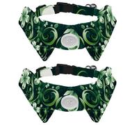 2 PCS Happy St Patrick's Day Four Leaf Clover Dog Collars for Medium Dogs, Cat Bow Tie with Plastic Buckle, Collared Shirts for Pet Bowties, Neck 11.2-12.2 in