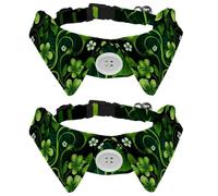2 PCS Happy St Patrick's Day Four Leaf Clover Dog Collars with Bow Tie and Bell, Adjustable Cat Bow Ties Collar for Small Medium Boys and Girls Pets Puppies Kittens