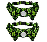 2 PCS Happy St Patrick's Day Four Leaf Clover Puppy Collar, Holiday Dog Bow Ties, Adjustable Cat Bowties Collar for Small Medium Dogs Cats Pets Rabbits