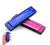 2 Pcs Harmonicas, Blue and Pink Harmonica, 10 Hole 20 Tone Diatonic Mouth Organ Harmonica c, Titanium Mini Harmonicas for Adults Beginners & Performers, Thanksgiving Easter Gift for Music Lover