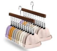 2 PCS Hat Rack, Baseball Cap Holder Hats Storage Organizer Wooden Hat Hanger with 12 Rubber-Coated Stainless Steel Clip for Closet Scarves Trousers Towels Clothes Ties
