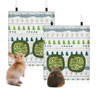 2 Pcs Hay Bag for Guinea Pigs, Rabbit Hay Feeder, 2 Holes, 11.4 X 9.8 Inch Washable Hanging Hays Bags for Bunny Rabbits Chinchillas Small Pets and Animals