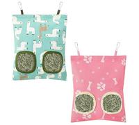 2 Pcs Hay Bag for Rabbits, Hanging Guinea Pig Hay Feeder with 2 Holes, Easy Large Capacity Hay Rack for Bunny Rabbits Chinchillas Hamsters Guinea Pigs Small Pets & Animals (Bones+Alpaca)