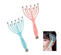 2 PCS Head Scalp Massager,Multi Functional 360 ° Ball Manual Massage Paw for Relaxation, Decompression, Itching, and Scratching The Head (Blu & Pink)