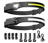 2 Pcs Head Torch Rechargeable with Motion Sensor, Lumilight Head Torch Adjustable IPX5 Waterproof with Helmet Clips, Lightweight LED Headlamp Long Lasting Super Bright for Camping Running Cycling