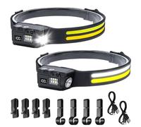 2 Pcs Head Torch Rechargeable with Motion Sensor, Lumilight Head Torch Removable IPX4 Waterproof with Helmet Clips, Lightweight LED Headlamp Long Lasting Super Bright for Camping Running Cycling