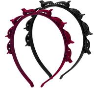 2 Pcs Headband with Clips, Double-Layer Non-Slip 90s Butterfly Hair Accessories with Teeth for Women Braided Bangs DIY Styling Black Wine Red