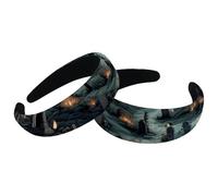2 Pcs Headbands for Women Ladies, Halloween Cemetery Non Slip Makeup Headband Wide Top Turban Hair Bands Hoops for Shower