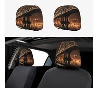 2 Pcs Headrest Covers for Cars Elastic Headrest Protectors New York Manhattan Bridge Night SUV Headrest Protector Funny Headrest Seat Universal