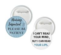 2 Pcs Hearing Impaired Button Pins, Deaf Hearing Badge Pins, I'm Hearing Learning Stain Brooch Button for Deaf Themed Party Decorations, Plastic, no gemstone