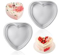 2 Pcs Heart Cake Tins Moulds - 4-Inch Heart Shape Aluminum Alloy Muffin Tins - Reusable Fixed-Base Heat Resistant Nonstick Cakes Pans,Metal Baking Tray for Christmas Birthday Wedding Pudding (Silver)