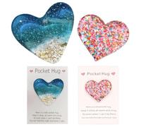 2 PCS Heart Gifts, Pocket Hug Heart with Card, Colorful Glass Heart, A Pocket Hug Heart, Ocean Glass Heart Shaped Keepsake, Keepsake Gifts for Women Friends Positive Good Luck Gifts