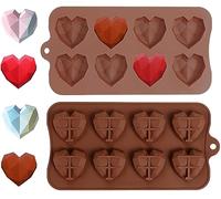 2 Pcs Heart Jelly Silicone Moulds, 8 Cavity Diamond Heart Shape Silicone Chocolate Moulds 3D Love Diamond Wax Melt Moulds,Silicone Mould for Handmade DIY Cake Chocolate Jelly Ice Cube