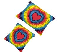 2 PCS Heart Love Rainbow Tie Dye Pocket Cosmetic Bag, Self-Closing Shrapnel Makeup Pouch, Portable No Zipper Mini Travel Make Up Bag for Headphones Coin Lipstick Cosmetics Earphones Jewelry Organizer