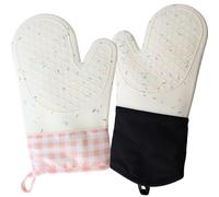2 Pcs Heat Resistant Oven Glove Grip Heat and Slip Resistant Silicone Oven Mitts Set Soft Cotton Lining Waterproof Oven Thick Gloves Kitchen Mitt Potholders for Cooking Baking BBQ Kitchen