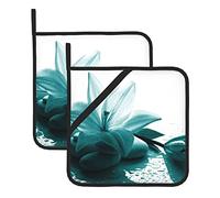 2 Pcs Heat Resistant Pot Holders With Pocket - Teal Lily Non-Slip Oven Hot Pads Microwave Oven Potholders 1 Pair For Baking Cooking Bbq