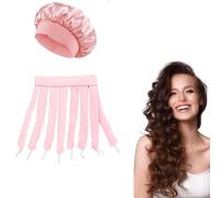 2 Pcs Heatless Curling Hair Curlers Rod Headband Includes Nightcap Set, Design No Heat Short Curler Soft Sleeping Overnight Silk Ribbon Rollers Lazy DIY Styling Tools,Pink