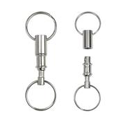 2 Pcs Heavy Duty Dual Key Ring Detachable Pull Apart Keyrings Snap Lock Holder Keychains Silver