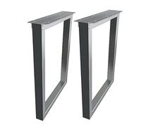 2 Pcs Heavy Duty Metal Furniture Table Legs Industry Rustic Square Tube Legs for DIY Dining Table Coffee Table Computer Desk Silver Color