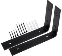 2 Pcs Heavy Duty Shelf Brackets Industrial Shelf Bracket L Shape Right Angle Corner Bracket for Wall Mounted Shelf with Matching Screw and Anchors Black, 250mm-100mm