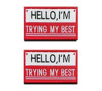 2 PCS Hello I am Trying My Best Patch Hook and Loop Embroidered Funny Social Emblem Patch for Team Work Clothes Jersey Backpack Caps Travel Biker School Bag