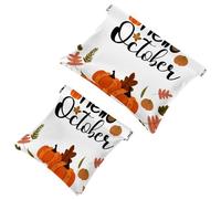 2 PCS Hello October Pumpkin Pocket Cosmetic Bag, Self-Closing Shrapnel Makeup Pouch, Portable No Zipper Mini Travel Make Up Bag for Headphones Coin Lipstick Cosmetics Earphones Jewelry Organizer