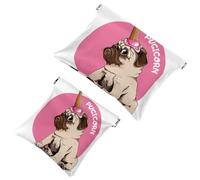 2 PCS Hello Pugicorn Funny Pug Dog Pocket Cosmetic Bag, Self-Closing Shrapnel Makeup Pouch, Portable No Zipper Mini Travel Make Up Bag for Coin Lipstick Cosmetics Earphones Jewelry Organizer