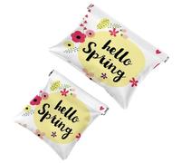 2 PCS Hello Spring Florals Pocket Cosmetic Bag, Self-Closing Shrapnel Makeup Pouch, Portable No Zipper Mini Travel Make Up Bag for Headphones Coin Lipstick Cosmetics Earphones Jewelry Organizer