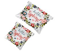 2 PCS Hello Spring Flower Pocket Cosmetic Bag, Self-Closing Shrapnel Makeup Pouch, Portable No Zipper Mini Travel Make Up Bag for Headphones Coin Lipstick Cosmetics Earphones Jewelry Organizer