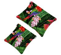 2 PCS Hello Spring Parrot Jungle Print Pocket Cosmetic Bag, Self-Closing Shrapnel Makeup Pouch, Portable No Zipper Mini Travel Make Up Bag for Coin Lipstick Cosmetics Earphones Jewelry Organizer