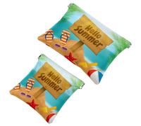 2 PCS Hello Summer Beach Pocket Cosmetic Bag, Self-Closing Shrapnel Makeup Pouch, Portable No Zipper Mini Travel Make Up Bag for Headphones Coin Lipstick Cosmetics Earphones Jewelry Organizer