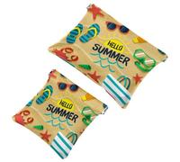 2 PCS Hello Summer Beach Sand Pocket Cosmetic Bag, Self-Closing Shrapnel Makeup Pouch, Portable No Zipper Mini Travel Make Up Bag for Headphones Coin Lipstick Cosmetics Earphones Jewelry Organizer