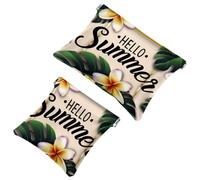 2 PCS Hello Summer Exotic Leaves Frangipani Flower Pocket Cosmetic Bag, Self-Closing Shrapnel Makeup Pouch, Portable No Zipper Mini Travel Make Up Bag for Coin Lipstick Earphones Jewelry Organizer