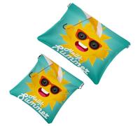 2 PCS Hello Summer Funny Sun Pocket Cosmetic Bag, Self-Closing Shrapnel Makeup Pouch, Portable No Zipper Mini Travel Make Up Bag for Headphones Coin Lipstick Cosmetics Earphones Jewelry Organizer