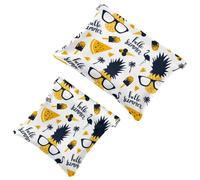 2 PCS Hello Summer Pineapple Flamingos Pattern Pocket Cosmetic Bag, Self-Closing Shrapnel Makeup Pouch, Portable No Zipper Mini Travel Make Up Bag for Coin Lipstick Earphones Jewelry Organizer