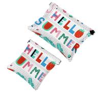 2 PCS Hello Summer Tropical Flamingos Pocket Cosmetic Bag, Self-Closing Shrapnel Makeup Pouch, Portable No Zipper Mini Travel Make Up Bag for Coin Lipstick Cosmetics Earphones Jewelry Organizer