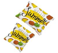 2 PCS Hello Summer Tropical Pineapple Fruit Pocket Cosmetic Bag, Self-Closing Shrapnel Makeup Pouch, Portable No Zipper Mini Travel Make Up Bag for Coin Lipstick Cosmetics Earphones Jewelry Organizer