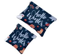 2 PCS Hello Winter Dark Blue Pocket Cosmetic Bag, Self-Closing Shrapnel Makeup Pouch, Portable No Zipper Mini Travel Make Up Bag for Headphones Coin Lipstick Cosmetics Earphones Jewelry Organizer