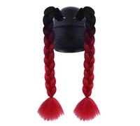 2 Pcs Helmet Pigtail Braids with Detachable Suction Cup, 22inch Dual Color Gradient Bicycle Motorcycle Helmets Decorations Ponytail Braids Hair Tails (Helmet Not Included) (Black Red)