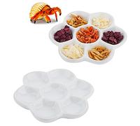 2 Pcs Hermit Crab Ceramic Food Dish, 7 Compartments Anti-Turning Food & Water Bowl (White)