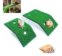 2 Pcs Hermit Crab Climbing Toys Simulation Grass Turtle Ramp Climb Ladder for Aquarium Terrarium Habitat Supplies Hermit Crab Cage Accessory Reptile Basking Platform for Amphibian Frogs Birds