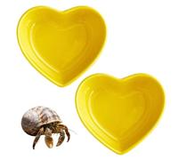 2 Pcs Hermit Crab Food Dish Hermit Crab Water Bowl Ceramic Reptile Water Bowl Aquarium Accessory for Snail Frog Bearded Dragon Lizard Gecko Tortoise (Yellow Love Heart)