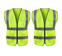 2 Pcs Hi Vis Vests for Women Men, Multi-Pockets High Visibility Vest, Reflective Safety Security Vest with Zipper, Widen Reflective Strip Yellow Security Jacket