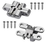 2 Pcs Hidden Hinges Invisible Concealed Cross Hinges 180 Degree Zinc Alloy Hidden Hinge for Furniture Hardware Folding Door(70mm)