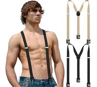 2 Pcs Hidden Suspenders for Men Hiking, Winter Outdoor, Ski Pant - Black, Khaki, 45in-Medium