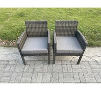 2 Pcs High Back Rattan Outdoor Garden Furniture Arm Chair with Thick Seat Cushion Fimous Dark Grey One Size