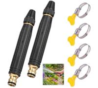 2 PCS High Pressure Hose Nozzle, Pressure Nozzle for Hose,Car Wash Pump Water Gun Spray Head Set with 4 PCS Quick-Connect Clips, High Performance Water Pump Nozzles for Outdoor Cleaning Tasks