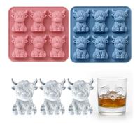 2 PCS Highland Cow Ice Cube Tray Set, Highland Cow Ice Cube Mold, Reusable Ice Cube Moulds for Whiskey and Cocktails, Detailed 3D Shapes for Themed Parties and Home Bar Presentations