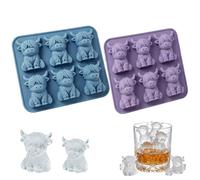 2 PCS Highland Cow Ice Cube Trays, Purple & Blue Flexible DIY Moulds, Farmhouse Ice Maker for Drinks, Desserts, Home Party Decor Gifts